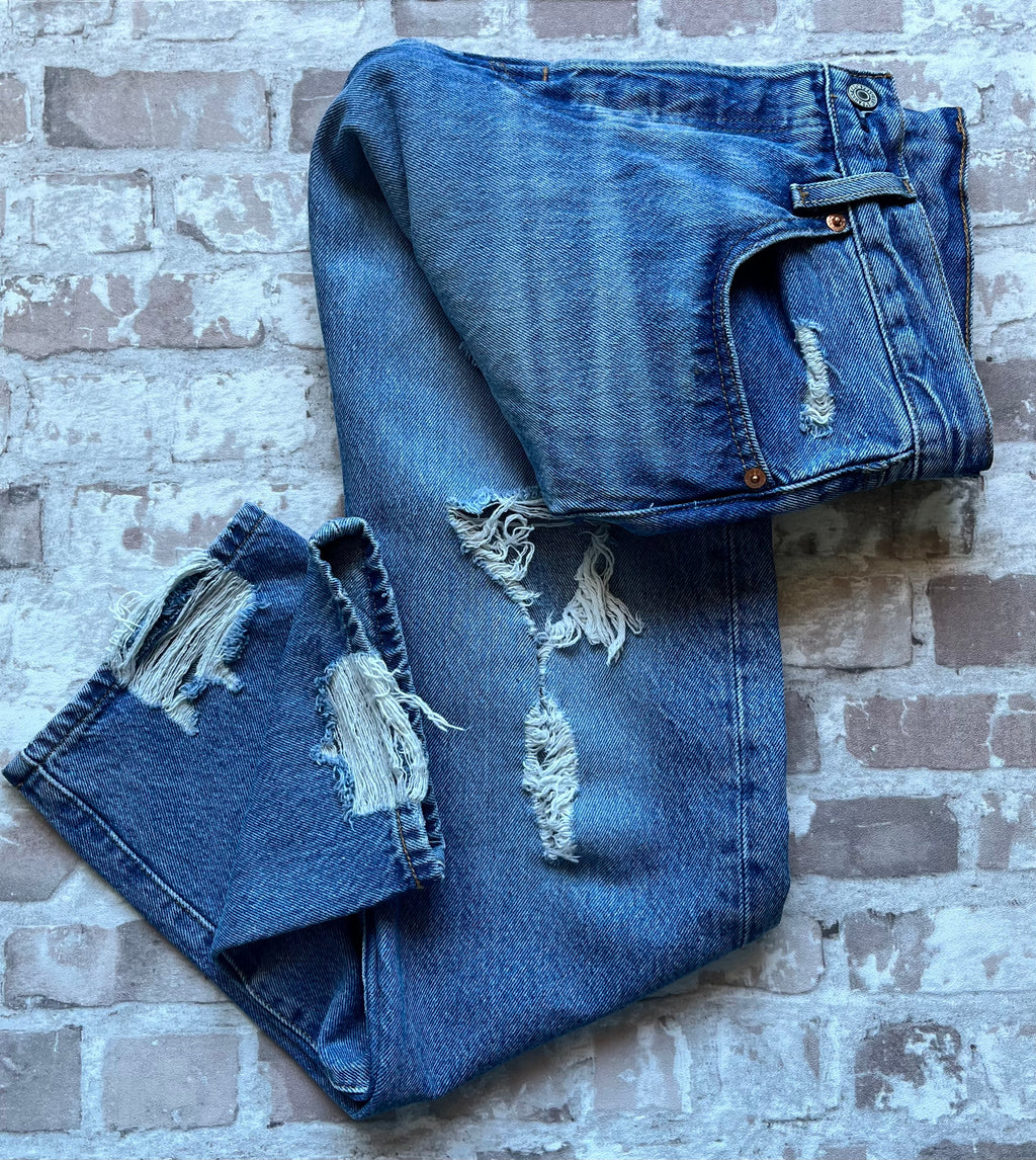 Jean Levi's 501 Original | Édition Premium Distressed | Light Indigo - W27 L30 / détails à plats