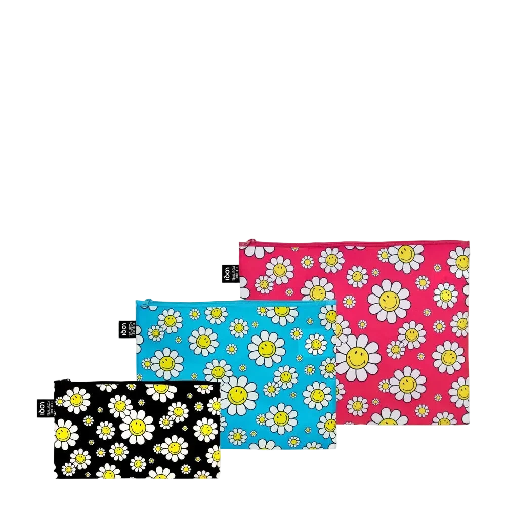 Pochettes Zippées Smiley Flowers x LOQI | Set de 3 