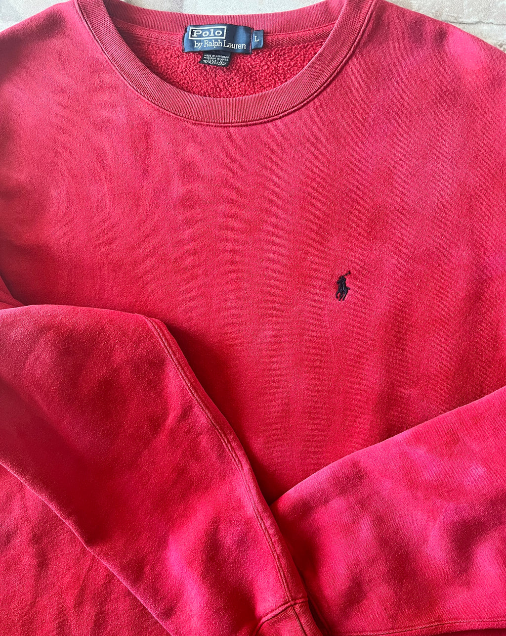 Sweat-Shirt Polo by Ralph Lauren Bleach Custom Classic Red Fall-Winter Vintage 90s à plat