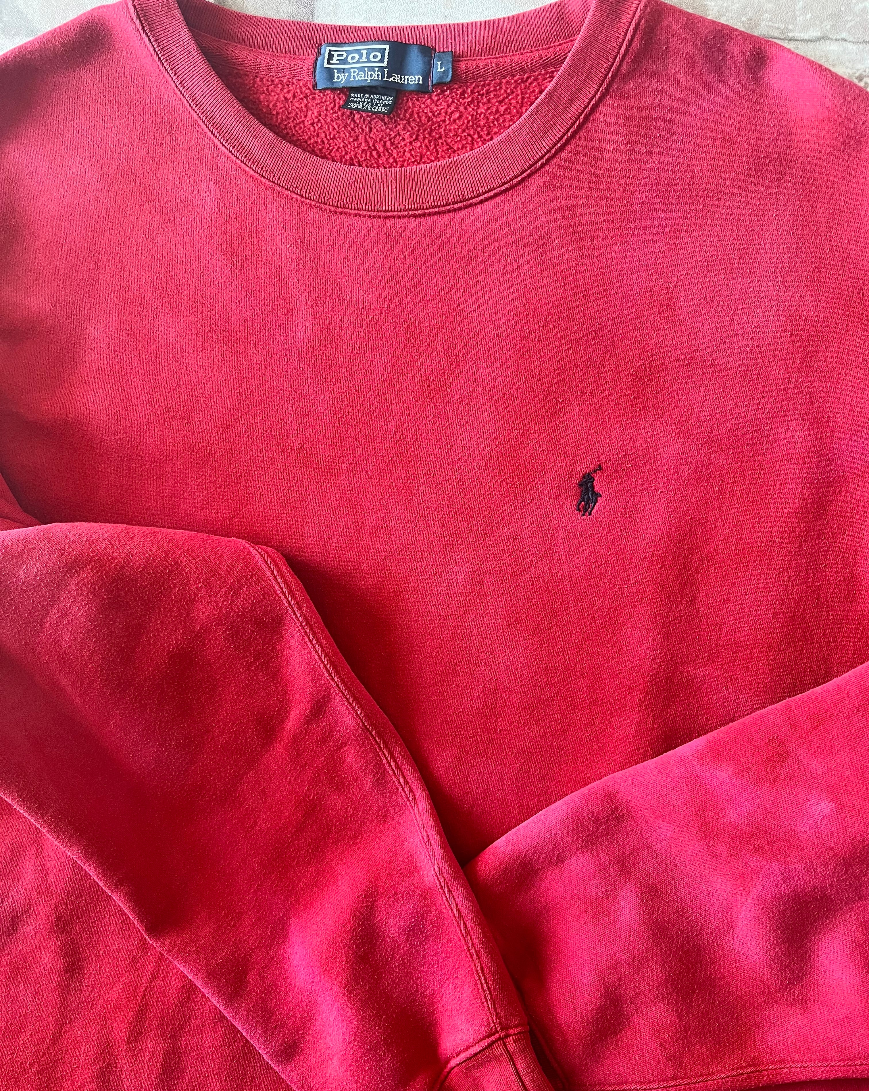Sweat-Shirt Polo by Ralph Lauren Bleach Custom Classic Red Fall-Winter Vintage 90s à plat