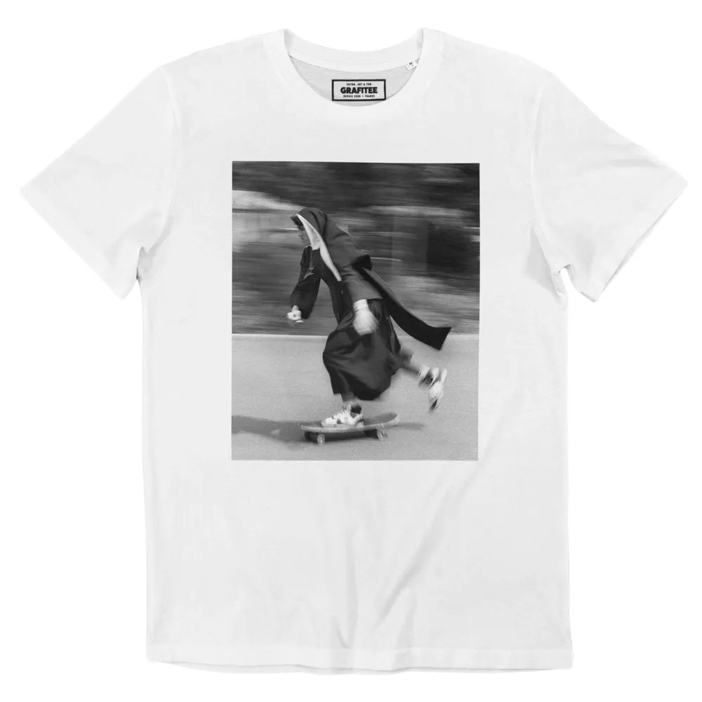 T-Shirt Nonne & Skate | Blanc | Grafitee