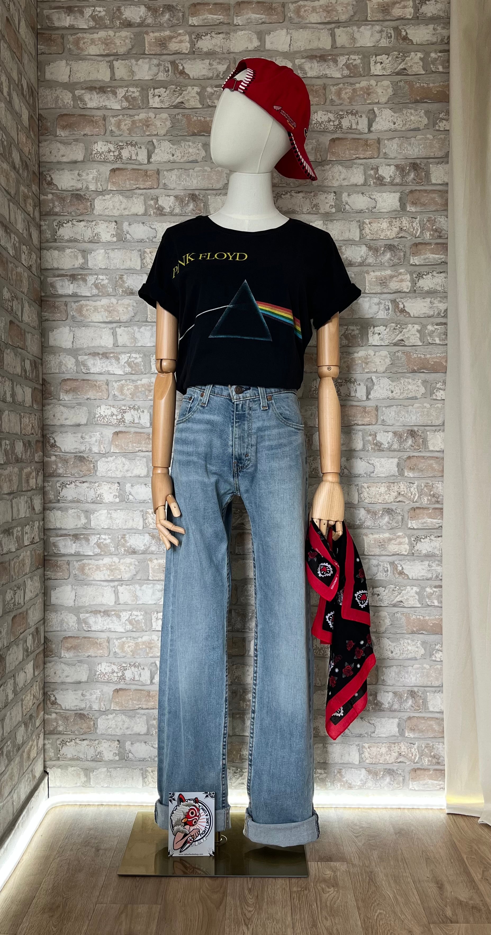 t-shirt Pink Floyd et jean levis 505 / dos // Patch La barbuda - Mononoké / Casquette Vintage  Honda racing / Bandana vintage