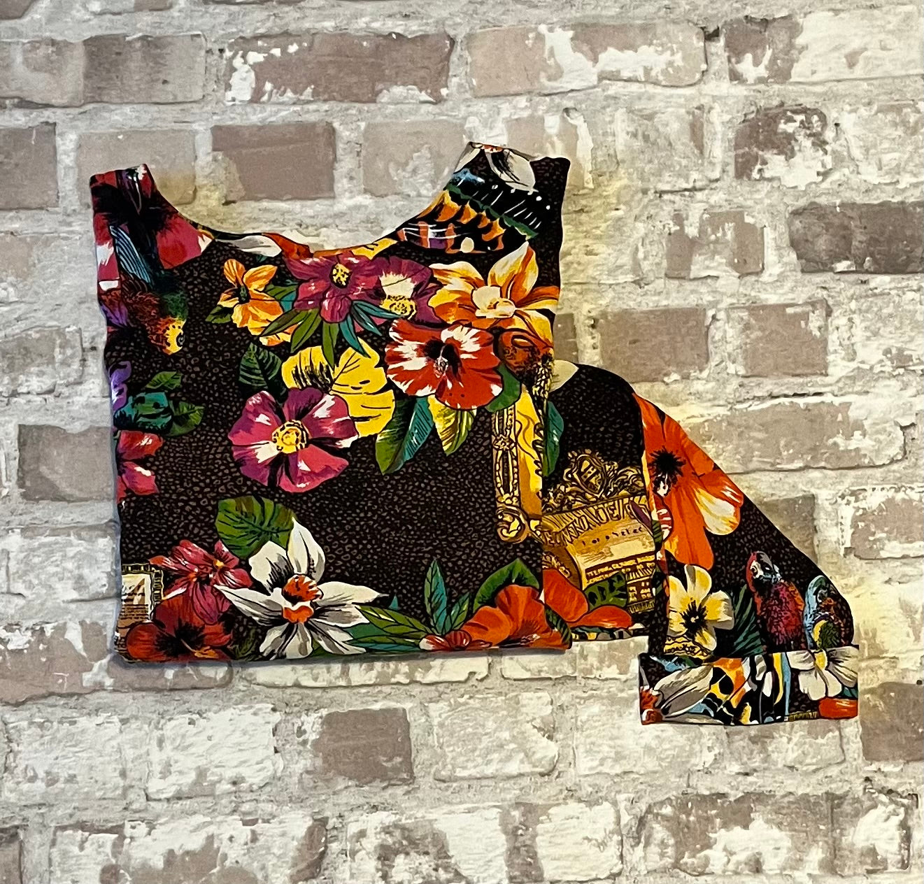 Top Cropped Vintage Havana Nights | Carole Little | Années 90 | Imprimé Maximaliste Tropical | USA