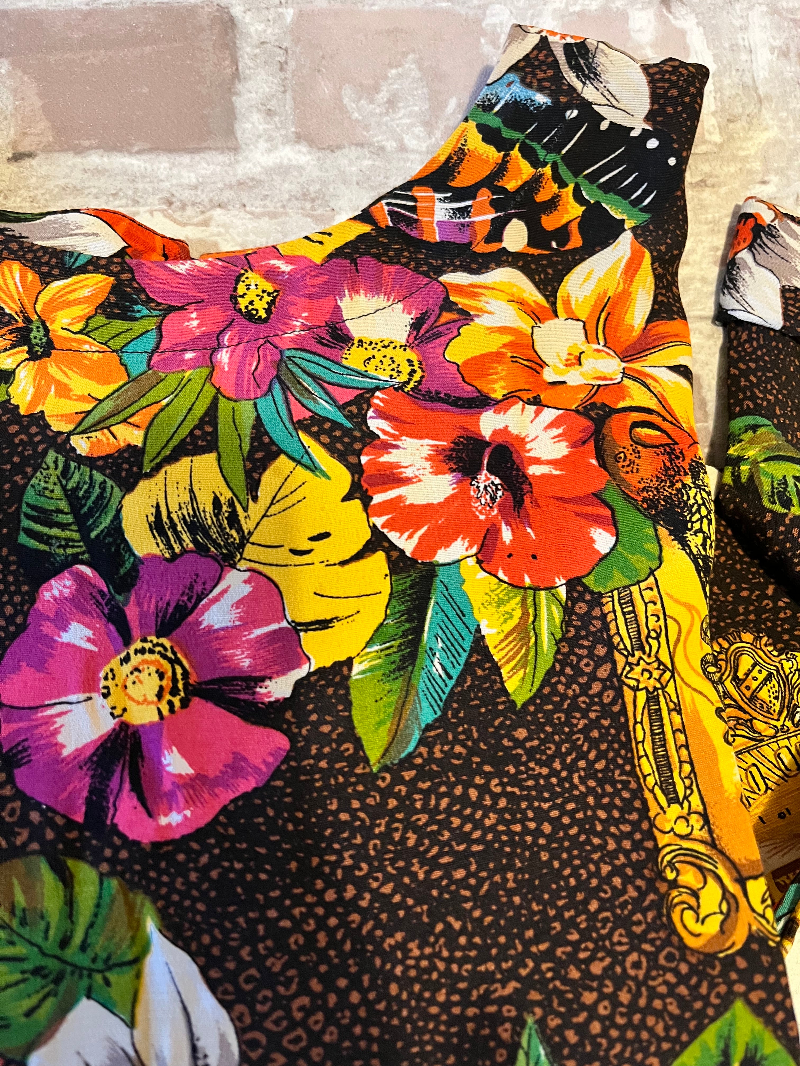 Top Cropped Vintage Havana Nights | Carole Little | Années 90 | Imprimé Maximaliste Tropical | USA / imprimés