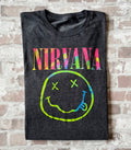 T-Shirt NIRVANA Official Merchandising | Logo Smiley Néon | Rock Tee Authentique | L-XL