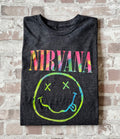T-Shirt NIRVANA Official Merchandising | Logo Smiley Néon | Rock Tee Authentique | M-L