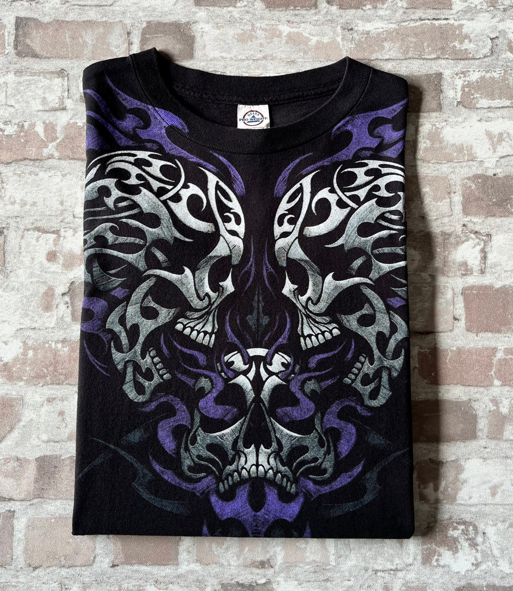 T-Shirt Vintage Delta Pro Weight | Tribal & Skulls Design | Noir & Violet
