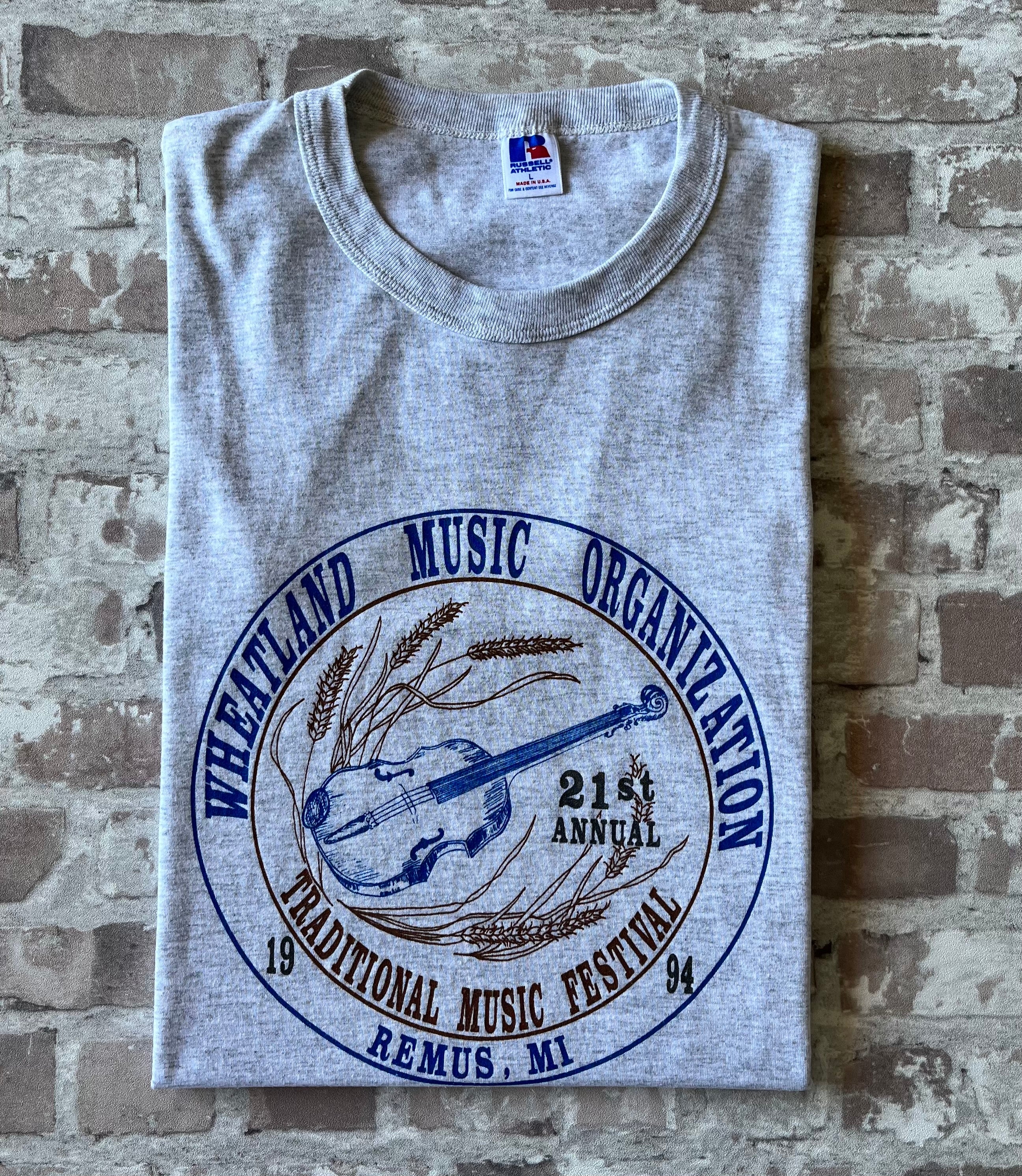 T-Shirt Vintage Russell Athletic | Wheatland Music Organization | Traditional Music Festival 1994 | 21st annual Remus | USA