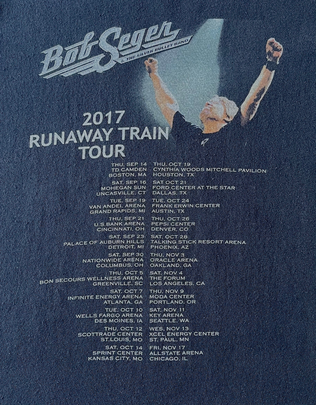 T-Shirt Bob Seger & The Silver Bullet Band | 2017 Runaway Train Tour | USA / dos