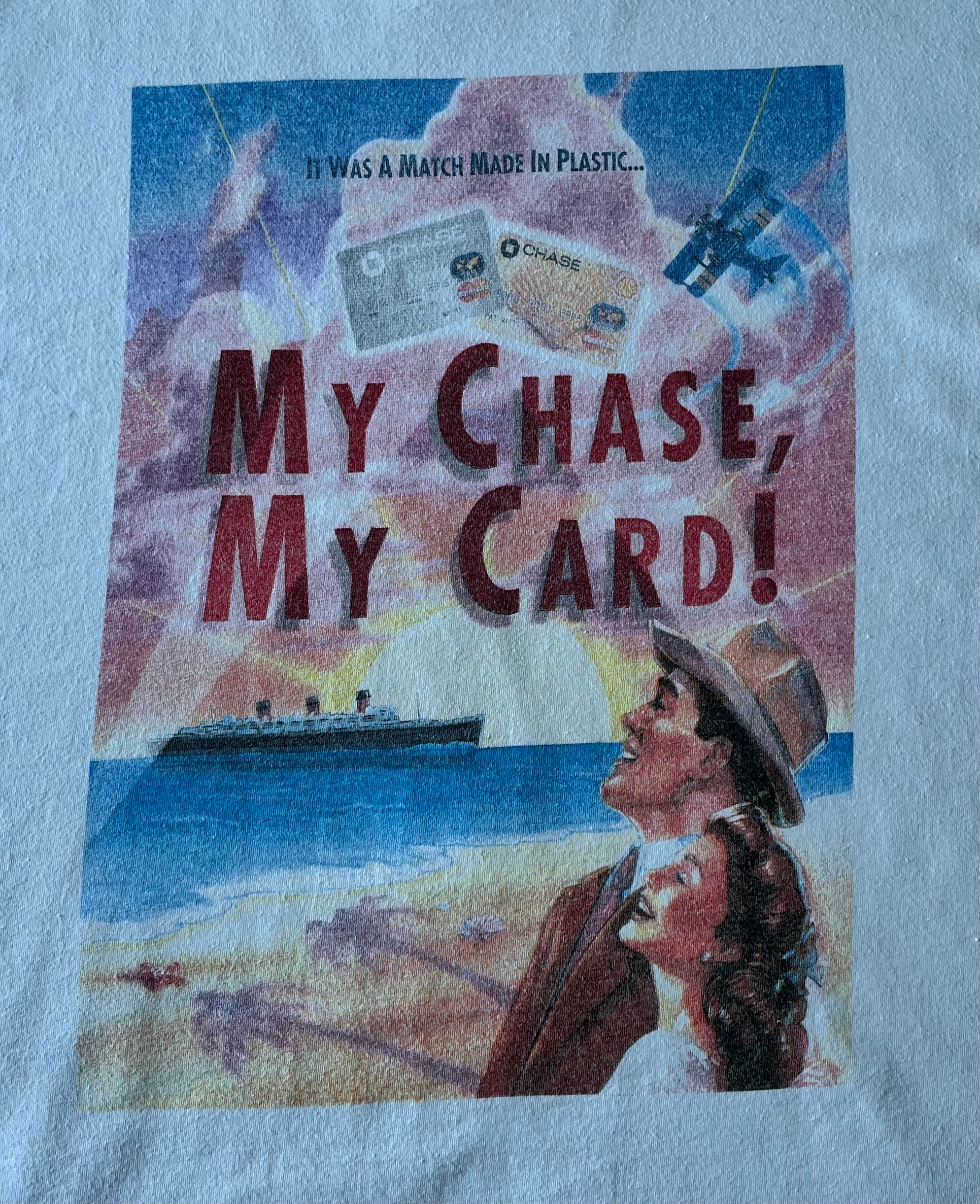 T-Shirt Vintage Jerzees Activewear | 90s | Chase Credit Card Advertising Tee | USA / gros plan