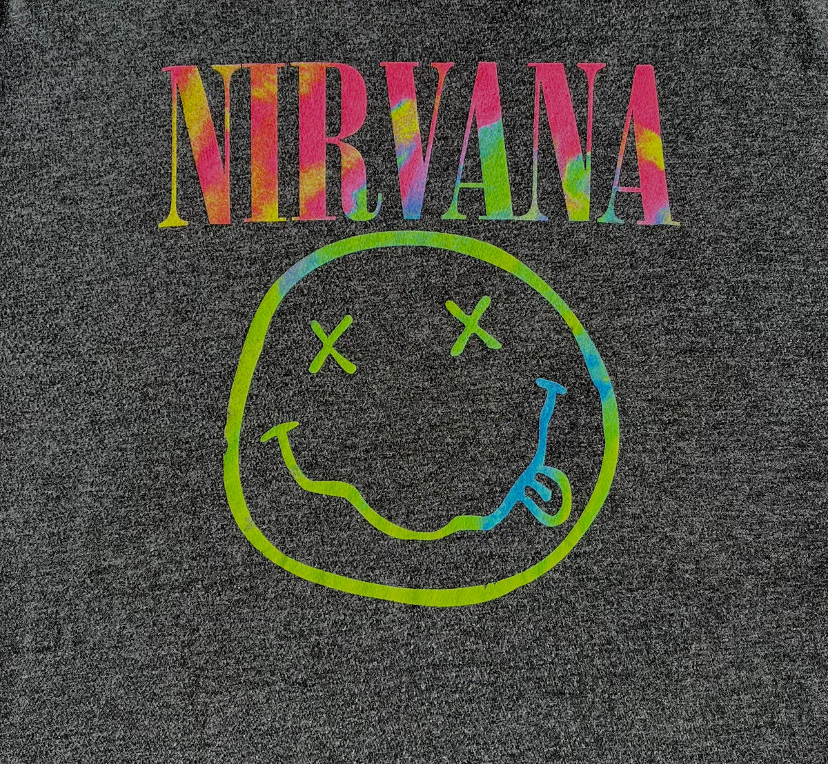 T-Shirt NIRVANA Official Merchandising | Logo Smiley Néon | Rock Tee Authentique | L-XL / gros plan