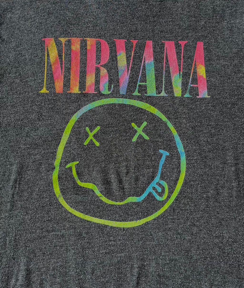 T-Shirt NIRVANA Official Merchandising | Logo Smiley Néon | Rock Tee Authentique | M-L / gros plan