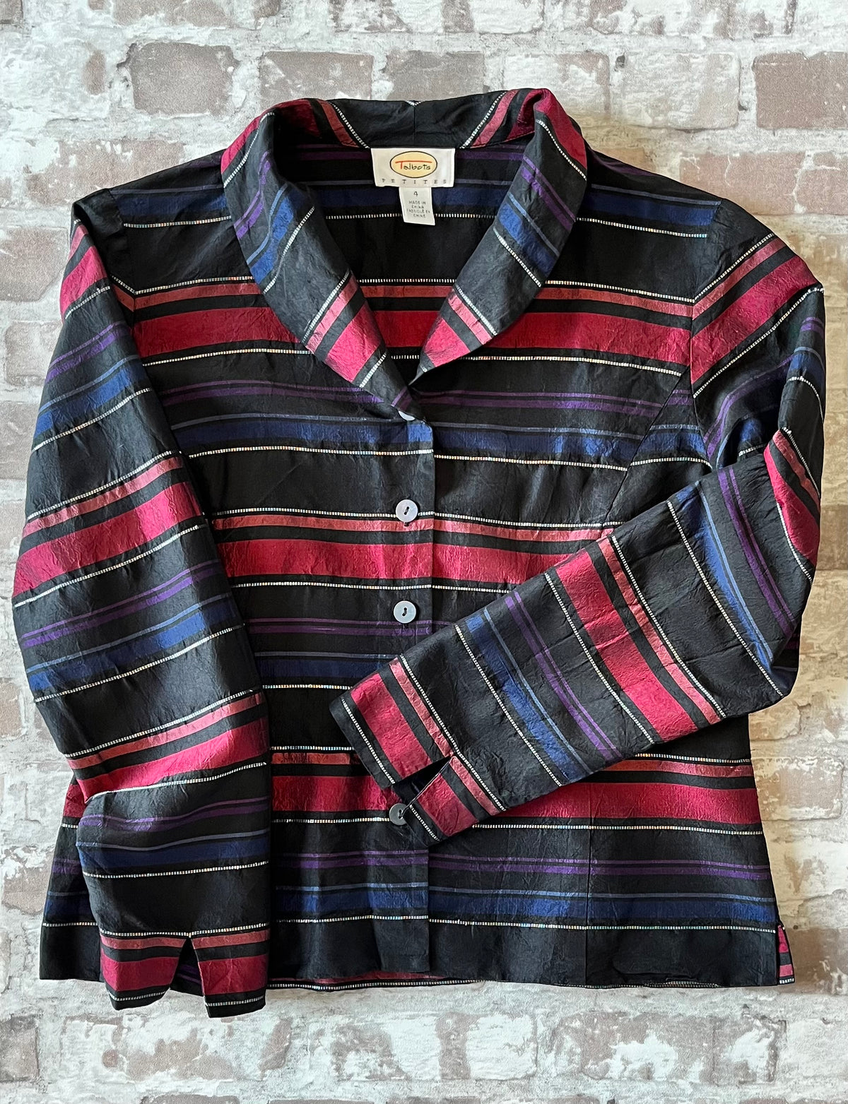 Veste - Chemise en Soie Sauvage Rayée | Talbots Vintage / face à plat