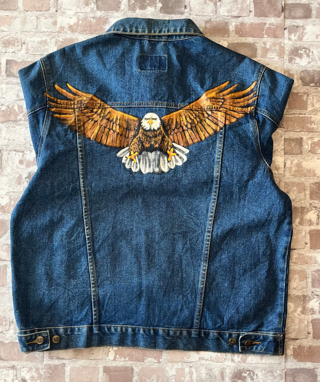 Veste en Jean Lee Vintage Customisée | Aigle Majestueux Peint Au Dos | 90s-00s / dos