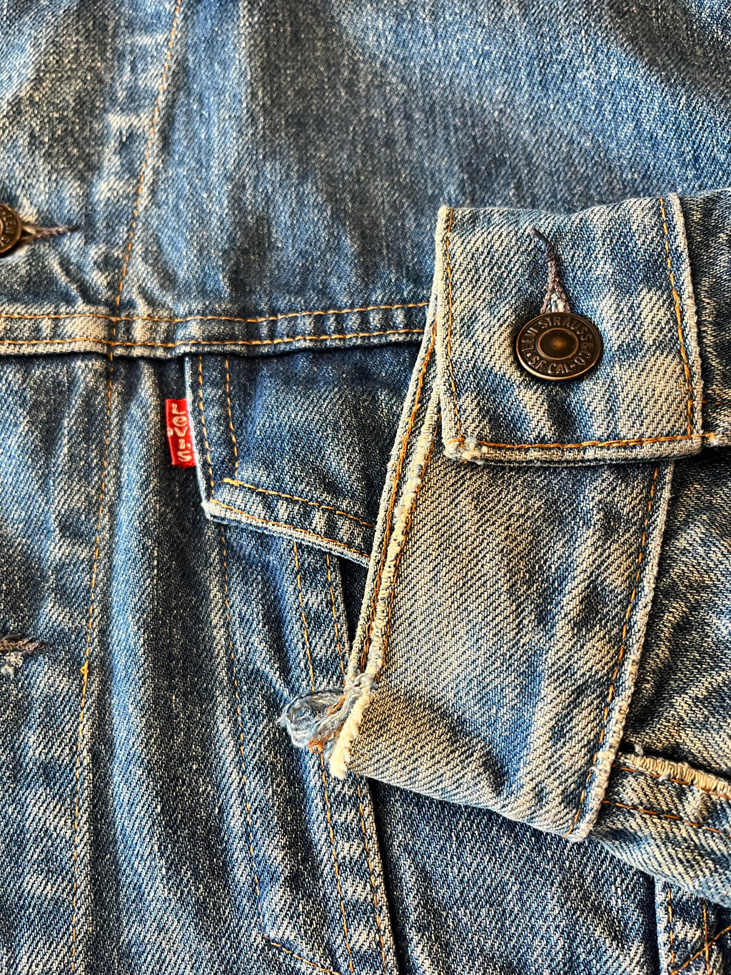 Veste en Jean Levi's 70505 Vintage | 80s | Trucker Jacket sans Poches | Rare | USA / patine poignets