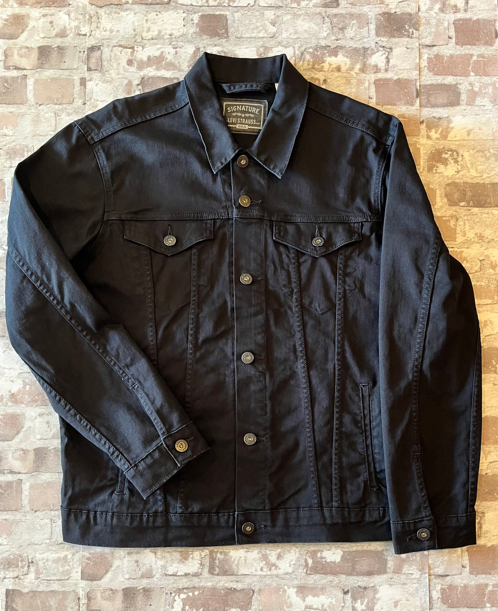 Veste en Jean Noire | Signature by Levi Strauss & Co | Vintage Moderne / face à plat

