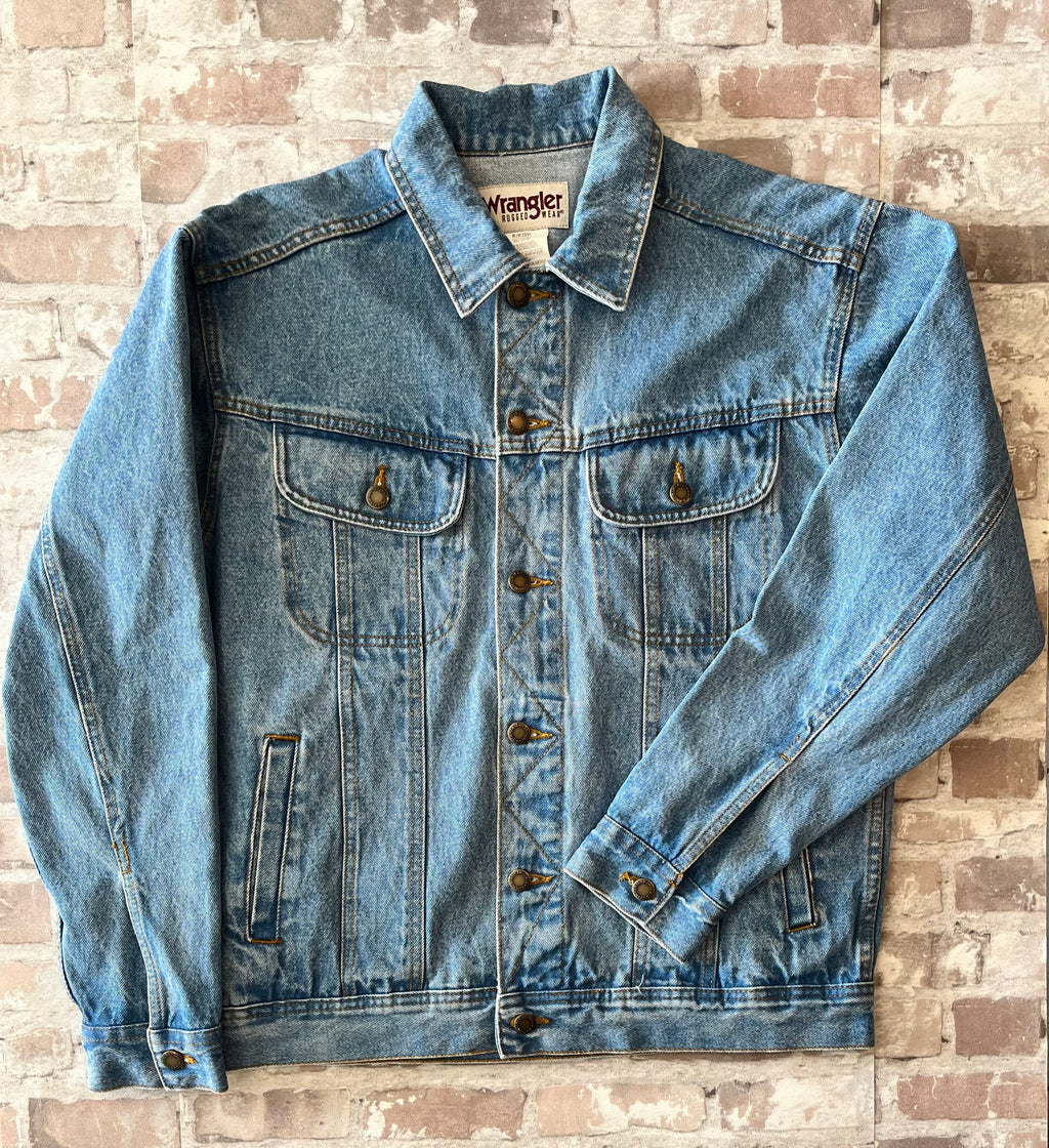 Veste en Jean Wrangler Rugged Wear Vintage | Coupe Trucker | 90s-00s / face avant à plat
