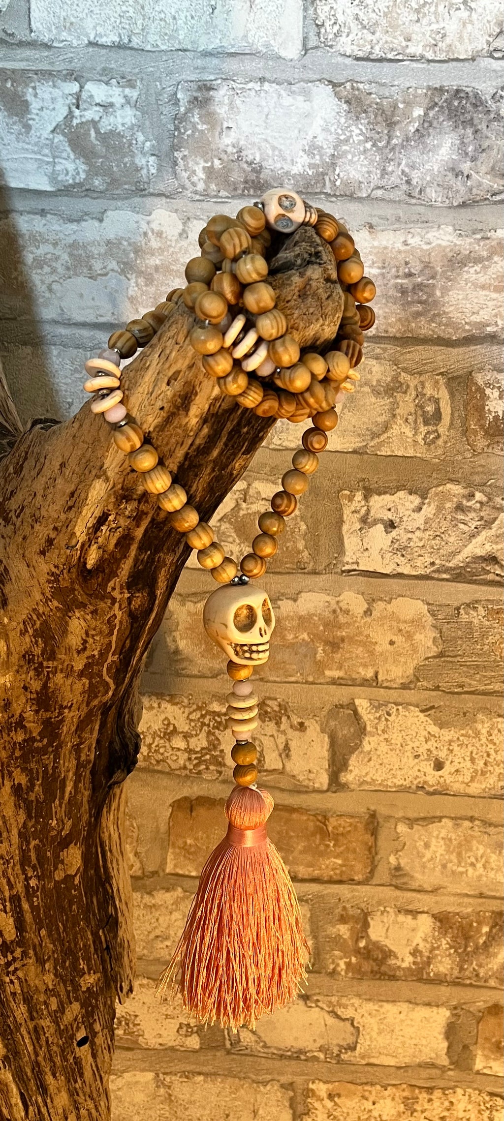 Sautoir Mala Géant en bois "Woody Skulls" | Collier Extra Long Bohème